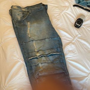 Mens light blue denim fringed bottoms